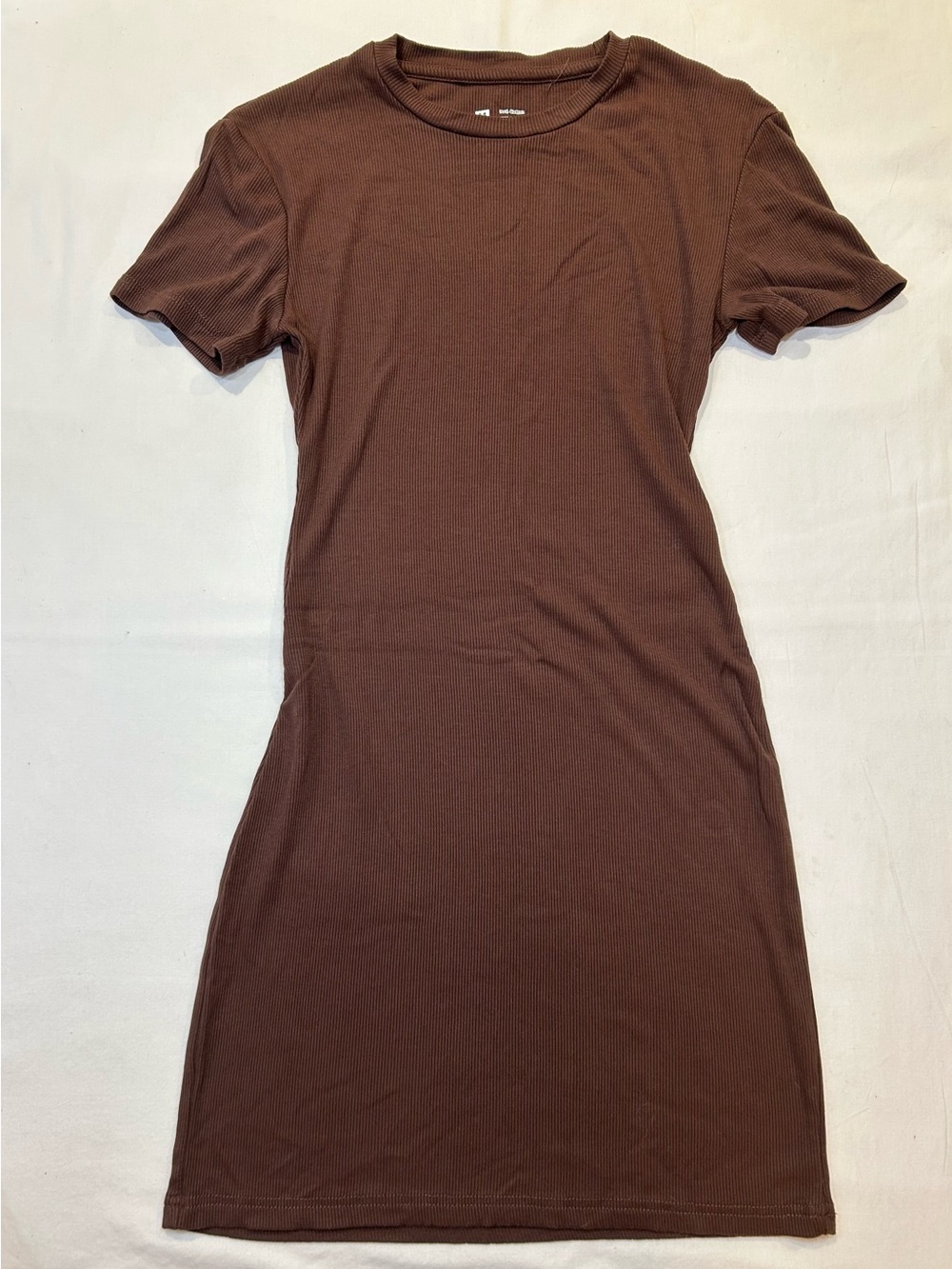 Simple Brown Ribbed Tee Dress